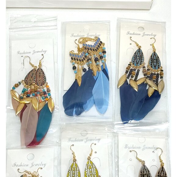 Fashion Jewelry Earrings Ethnic Feather Dangle Style Bohemian 6 Pair MK0556 NIB - Picture 3 of 6